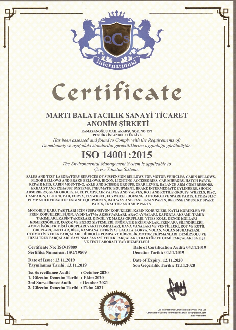 Martı Balatacılık ISO 14001:2015